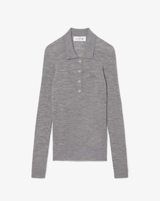 Women's Wool Jersey Polo Collar Sweater