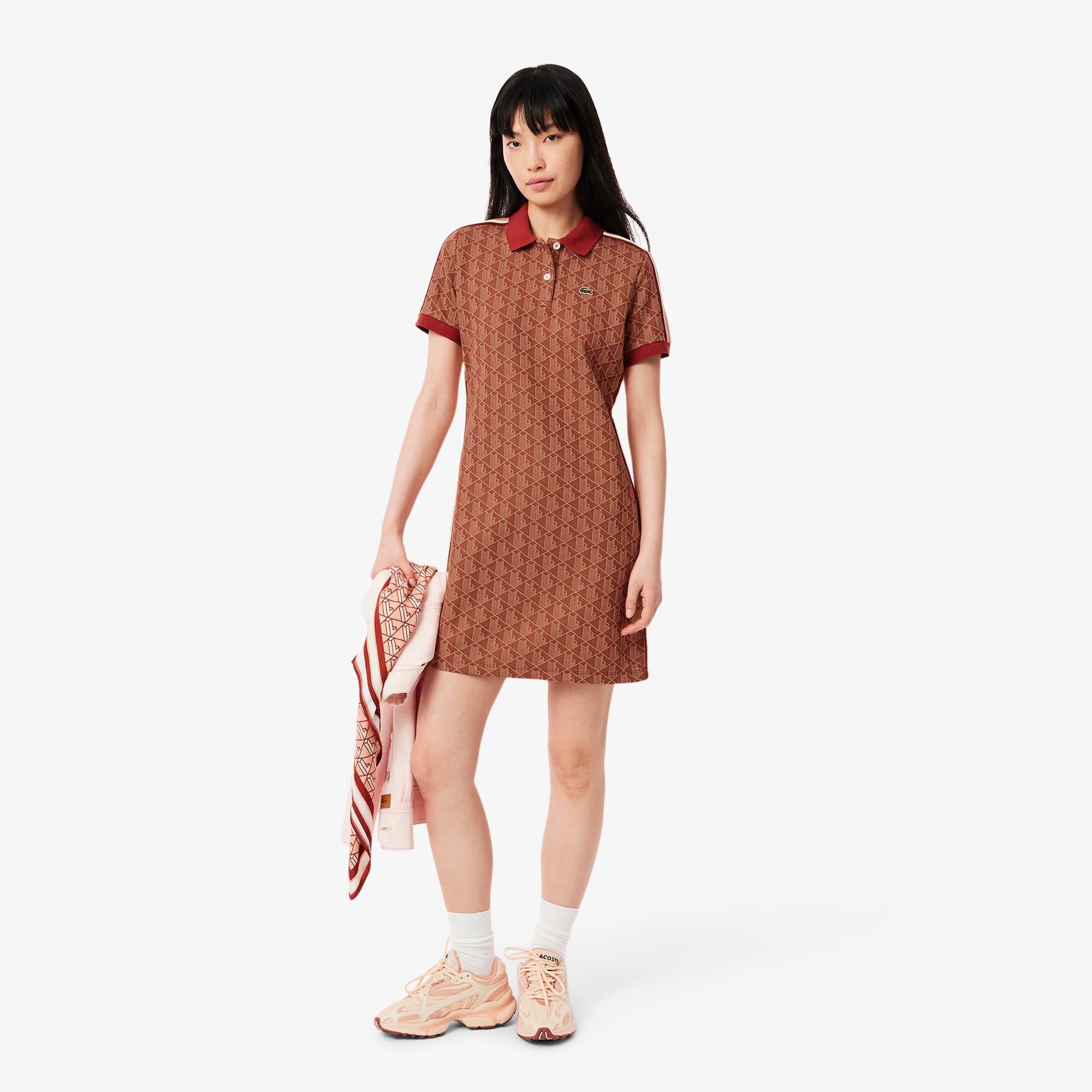 ★LACOSTE★ Women's pleated hem short sleeve polo dress beig Women's Runway Pleated Polo Dress - undefined - New In 2025