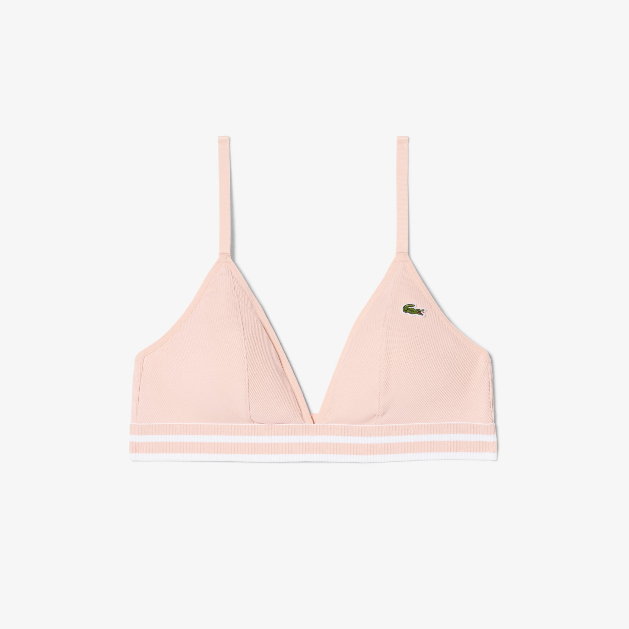 Lacoste Ribbed Cotton Triangle Bralette In Pink
