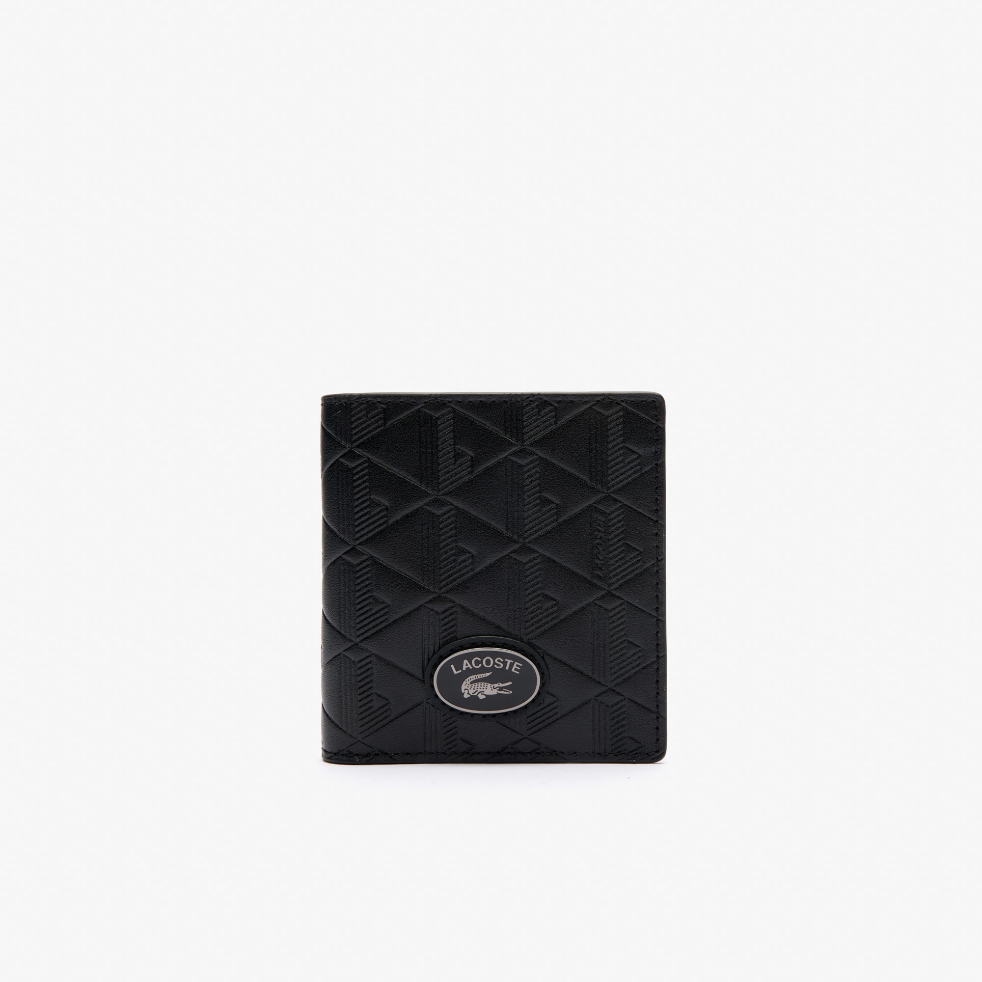 ★LACOSTE★ Men's Monogramme Monogram Bifold Wallet Black NH Men's Monogram Compact Leather Billfold - Bags - New In 2025