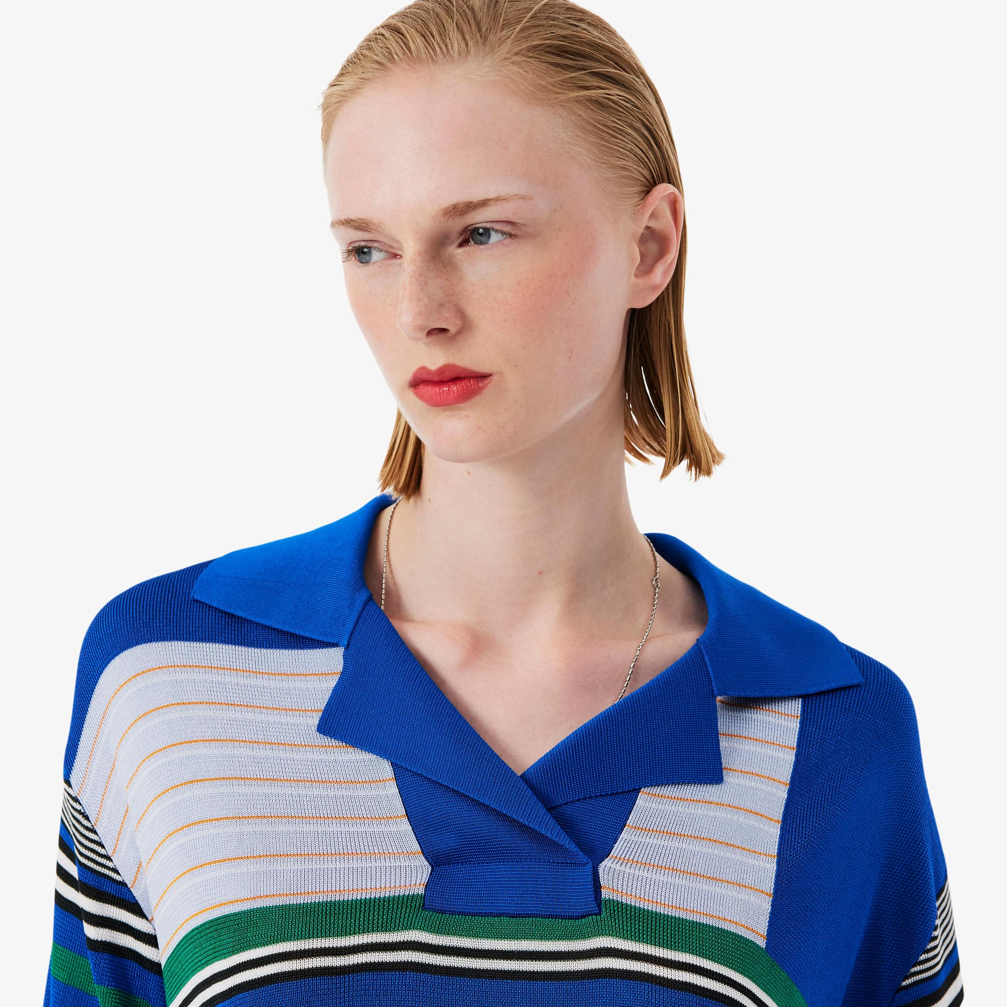 Runway Oversized Striped Satin Piqué Polo Shirt