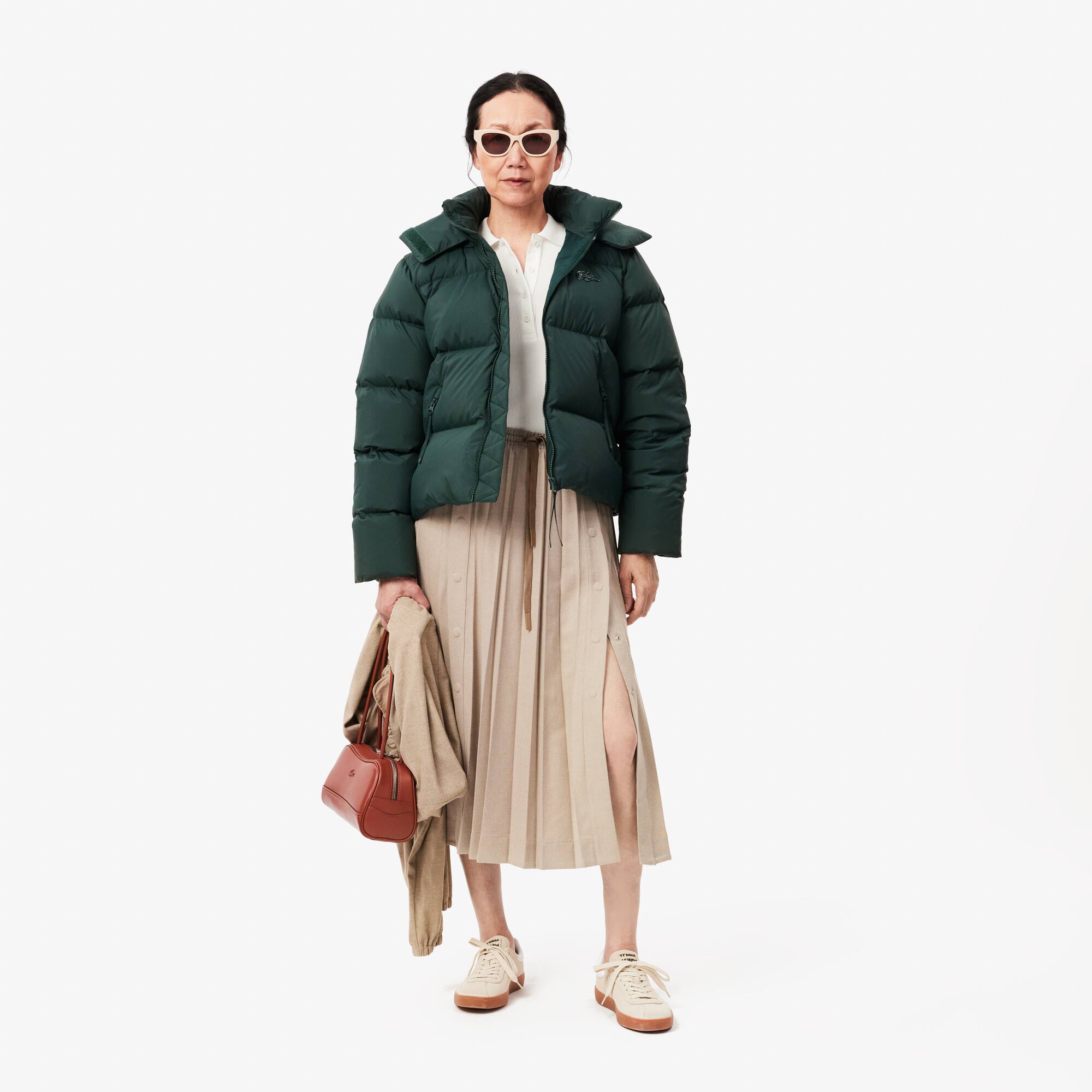 ★LACOSTE★ Women's flannel long pleated skirt beige JF4187- Women's Long Pleated Flannel Skirt - Shorts & Skirts - New