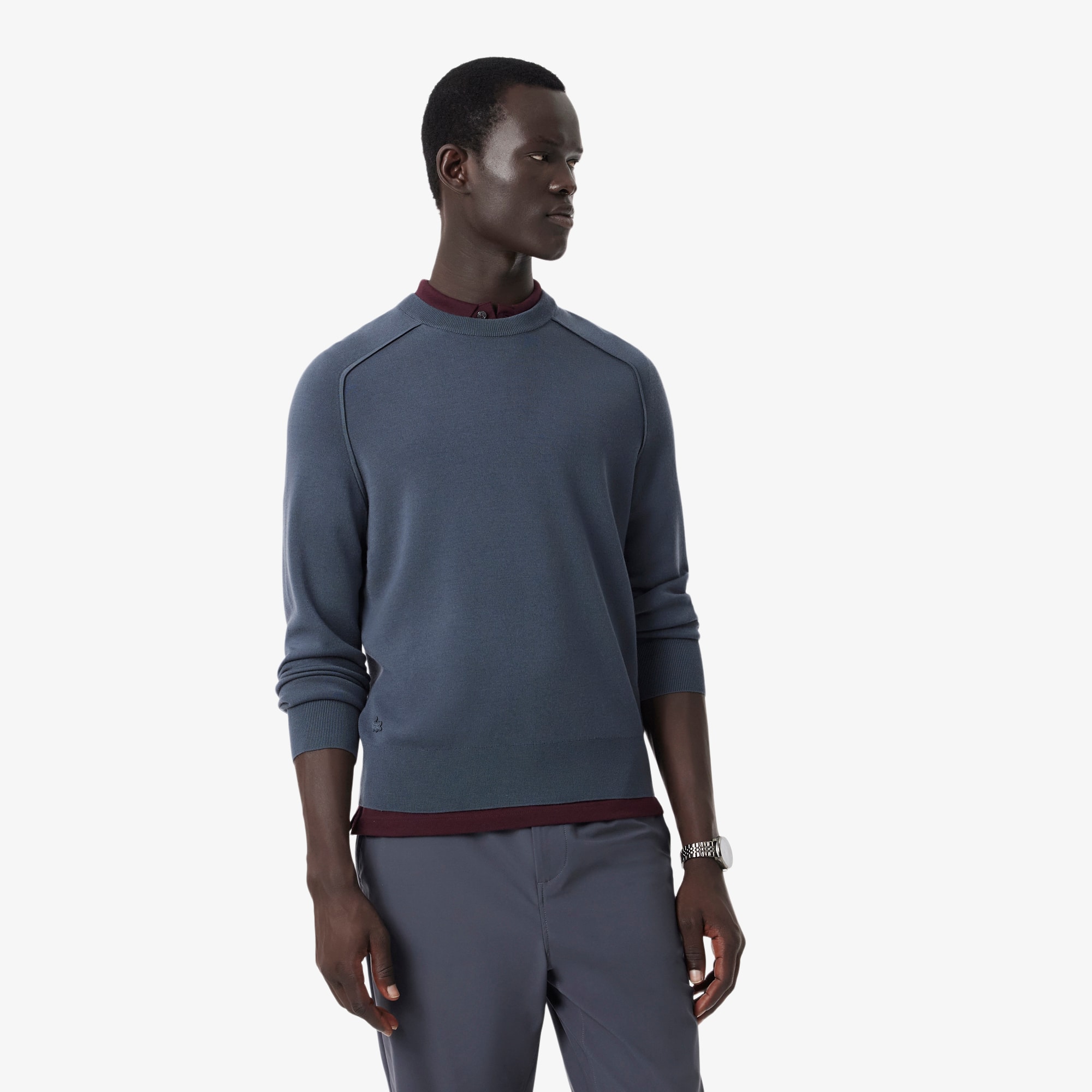 Lacoste Suéter de Cuello Redondo Commuter de Lana Gris