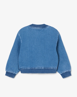Padded Badge Accent Denim Bomber Jacket