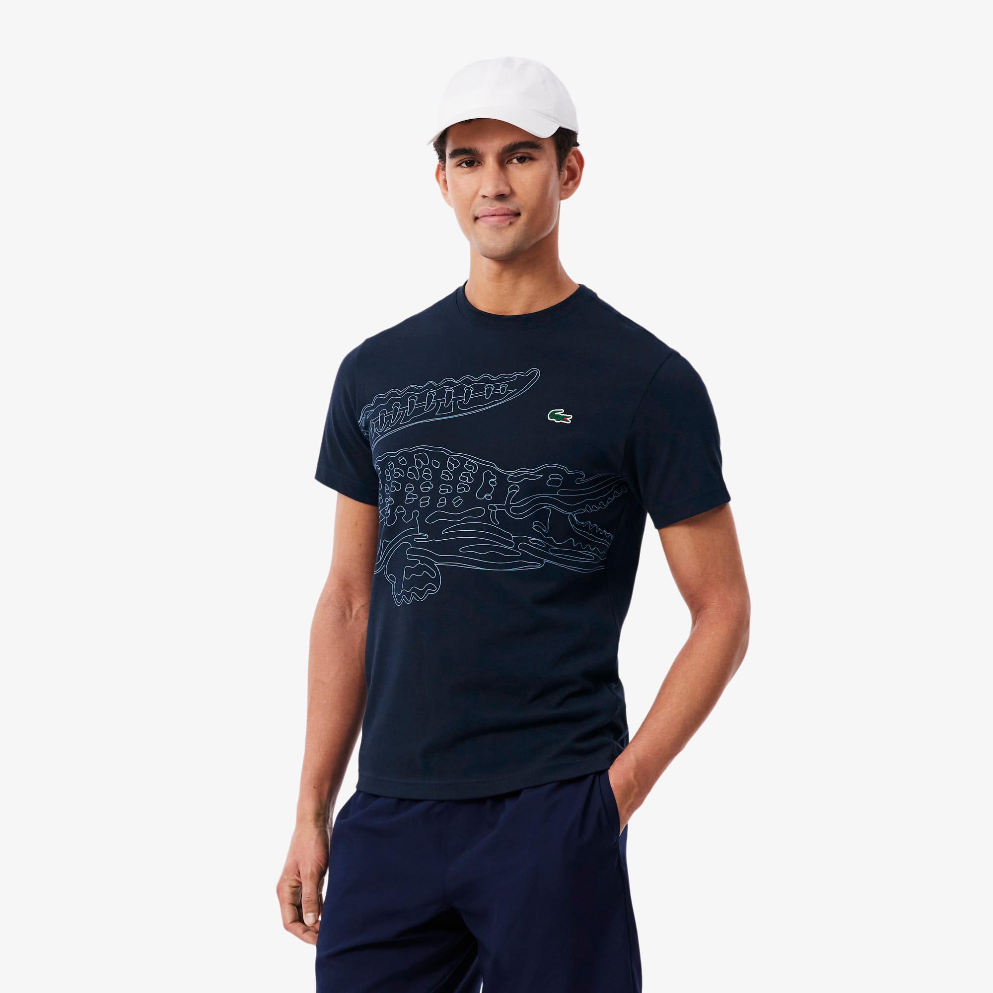 Lacoste Ultra Dry Crocodile Print Sport T-shirt - M In Blue