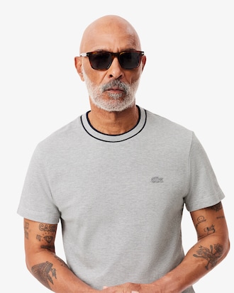 Men's Stretch Piqu&eacute; Striped Collar T-Shirt