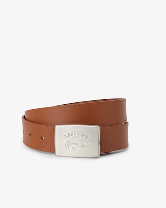 Men&rsquo;s Leather Belt with Logo Engraved Buckle
