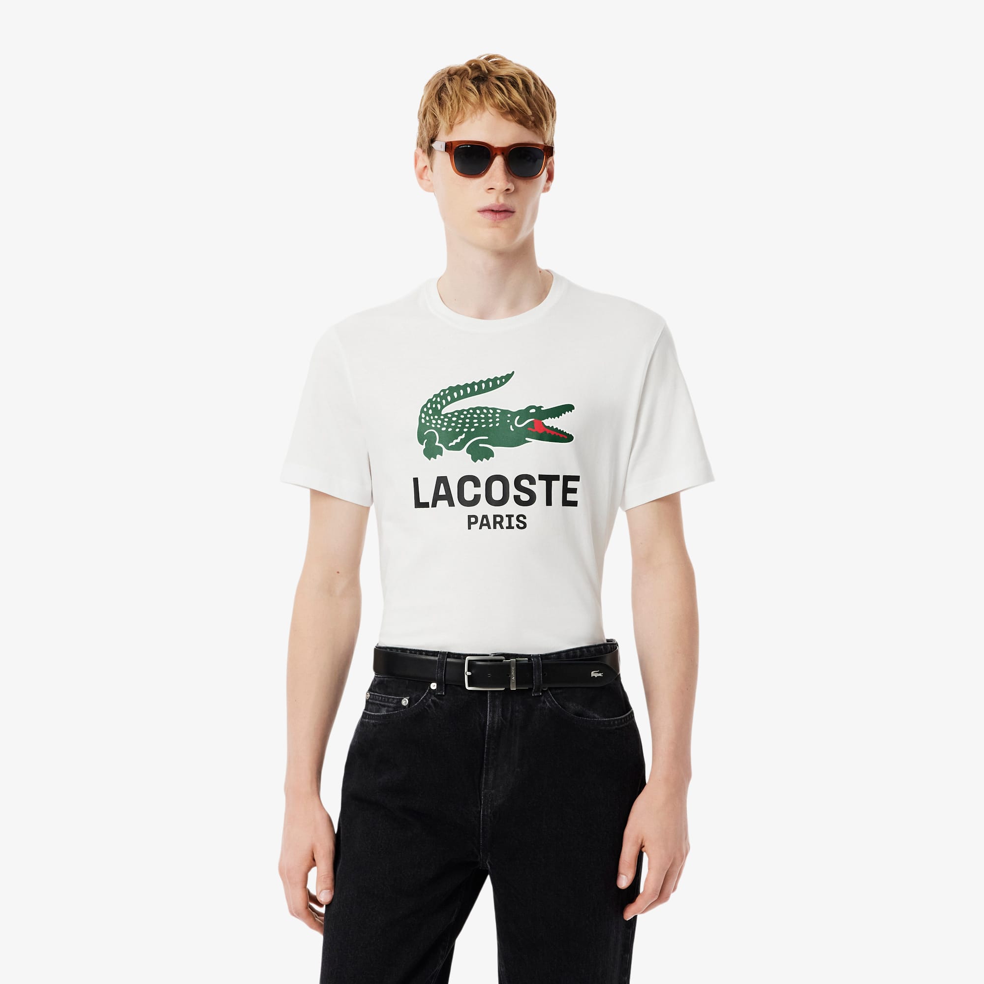 Lacoste Men's Printed Cotton T-shirt - Xxl - 7 In White