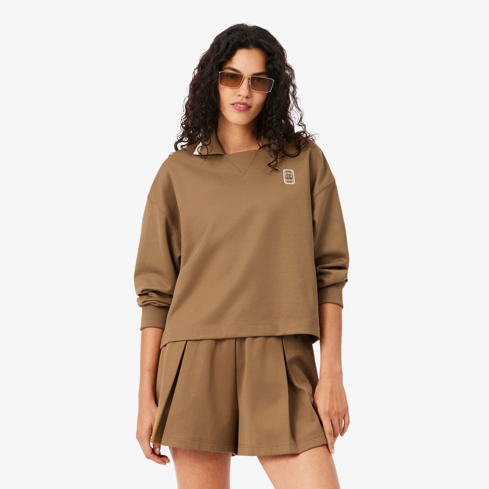 Oversized Polo Collar Piqué Sweatshirt