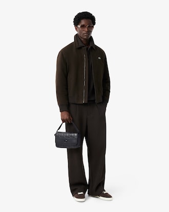 Unisex Monogram Leather Flap Close Satchel