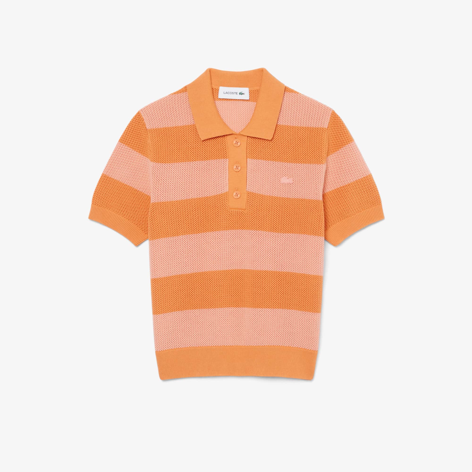 Striped Mesh Knit Polo Collar Sweater - Sweaters & Sweatshirts