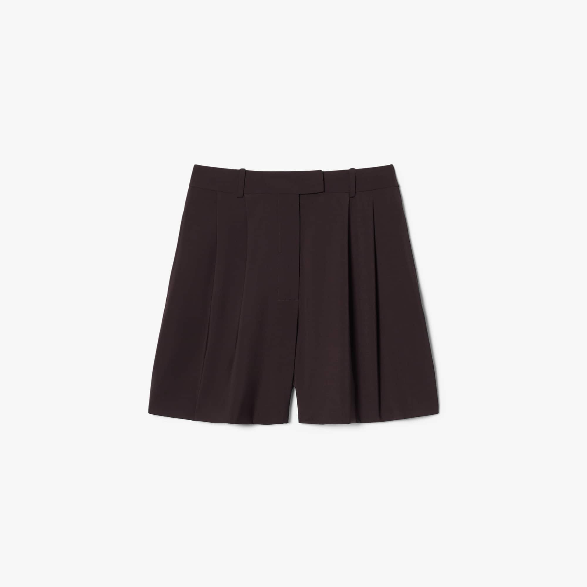 Lacoste Oversized Wool Blend Pleated Bermuda Shorts - 36 In Brown