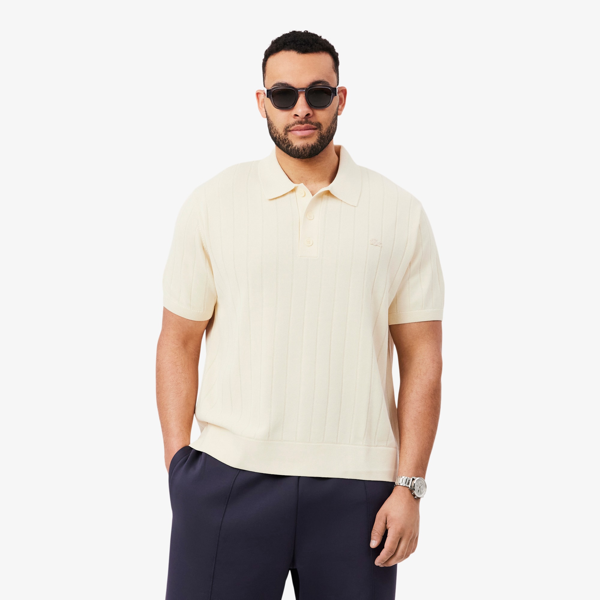 Fluid Ribbed Knit Polo Collar Sweater - Sweaters & Sweatshirts Fluid Ribbed Knit Polo Collar Sweater - Sweaters & Sweatshirts