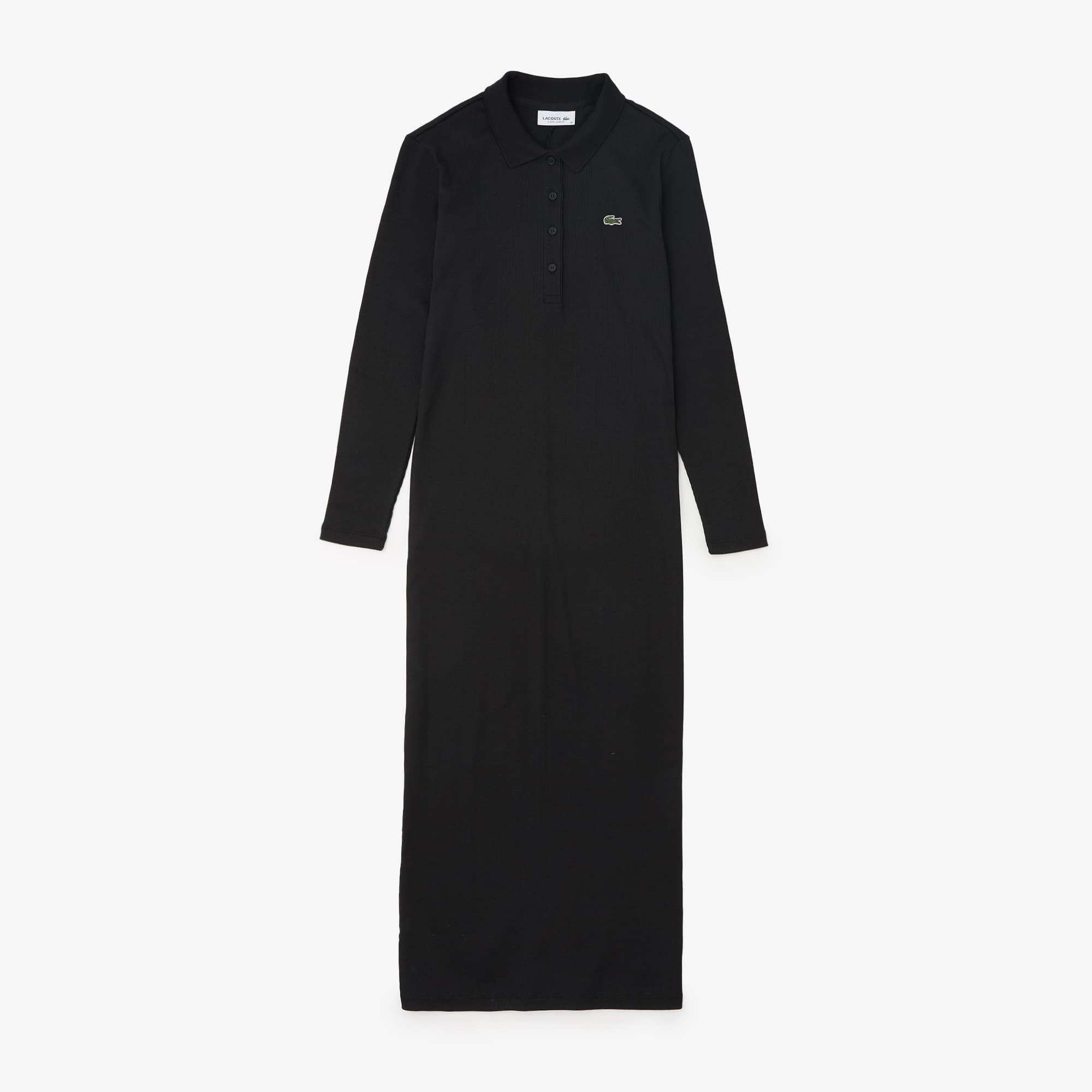 Lacoste Women's Slim Fit Ribbed Cotton Polo Collar Dress - 36 In Black
