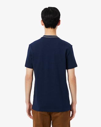 Men's Stretch Piqu&eacute; Striped Collar T-Shirt