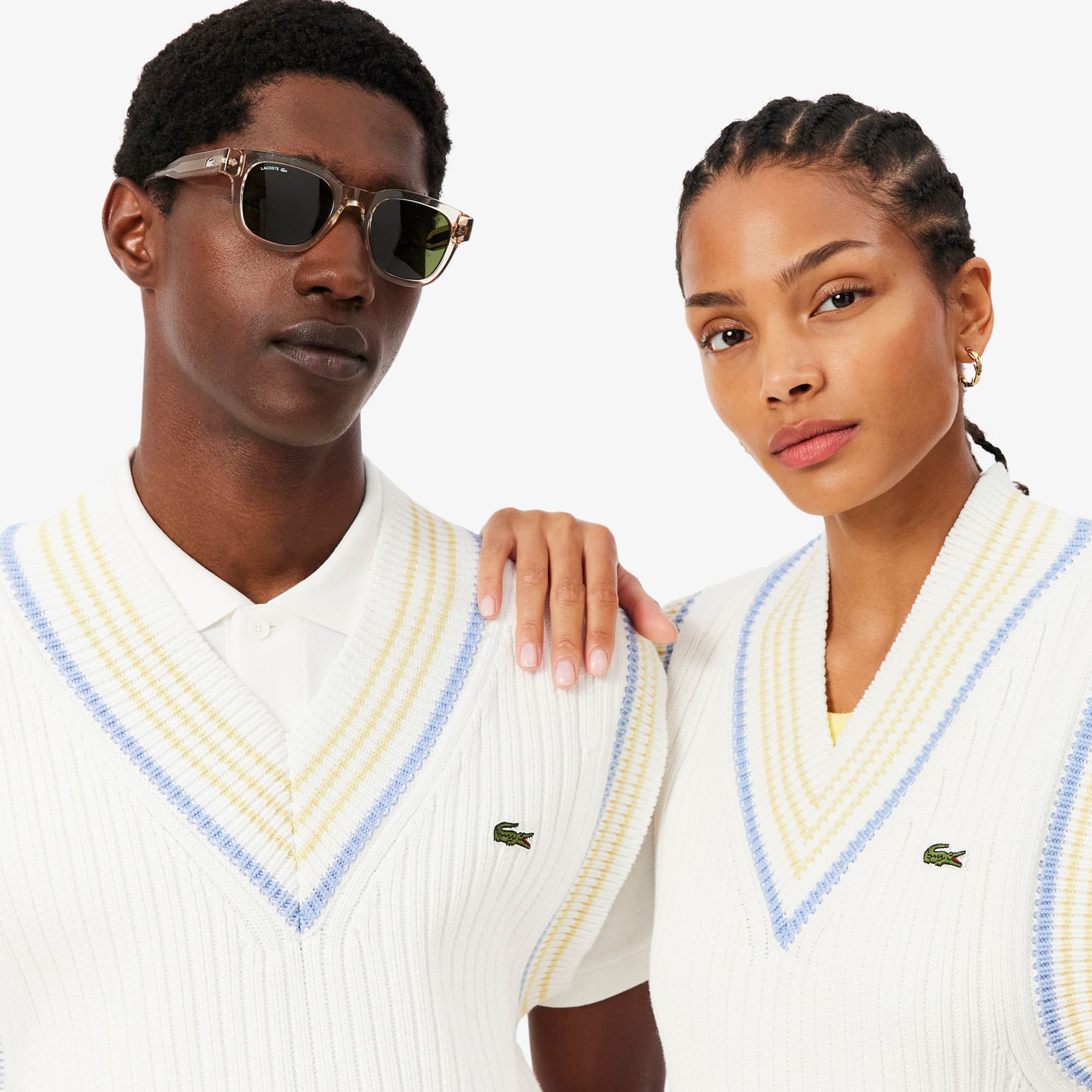 Striped Rib Knit Cotton Sweater Vest - Sweaters & Sweatshirts