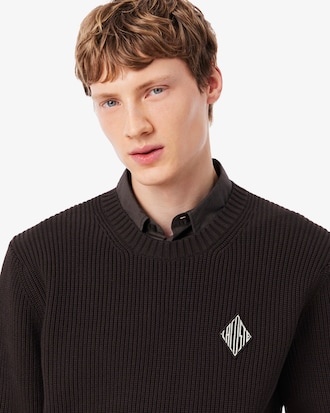 Pearl Rib Knit Badge Accent Sweater