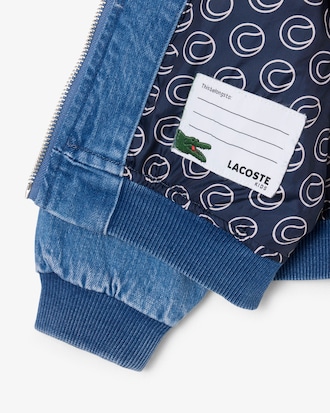 Padded Badge Accent Denim Bomber Jacket