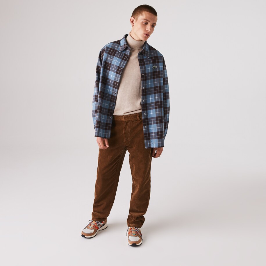 Men S Live Checked Flannel Lined Oversized Shirt Lacoste men s live checked flannel lined oversized shirt
