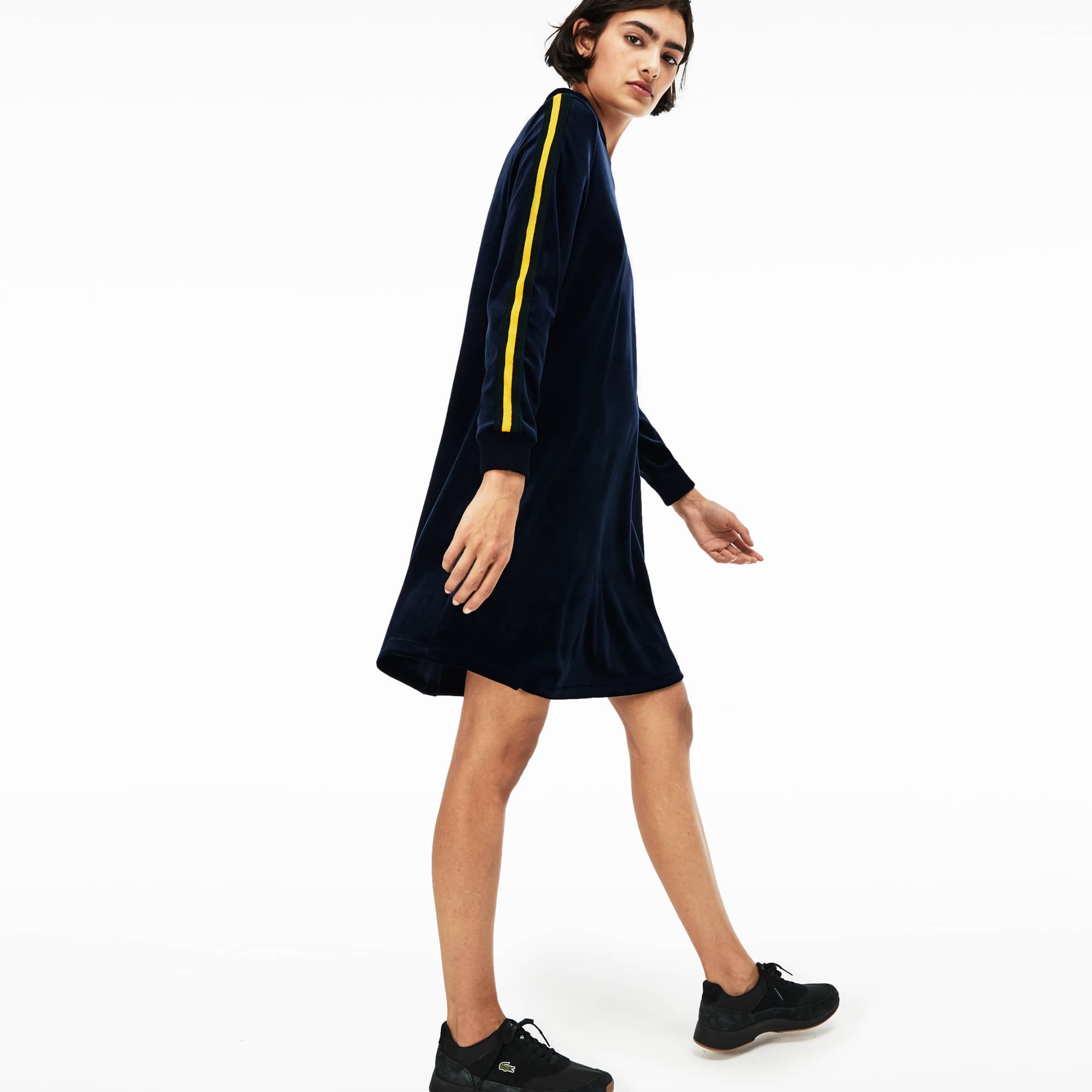 Dresses And Skirts Women S Clothing Lacoste Women S Live Piped Velour Flared Polo Dress