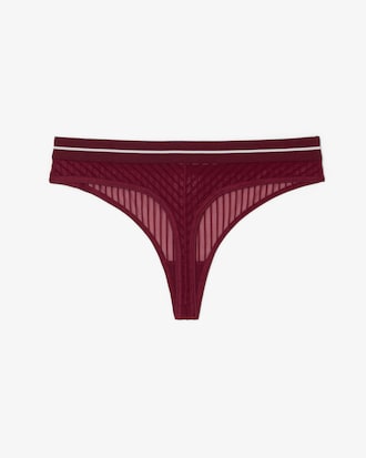 Velour Stripe Mesh String Briefs