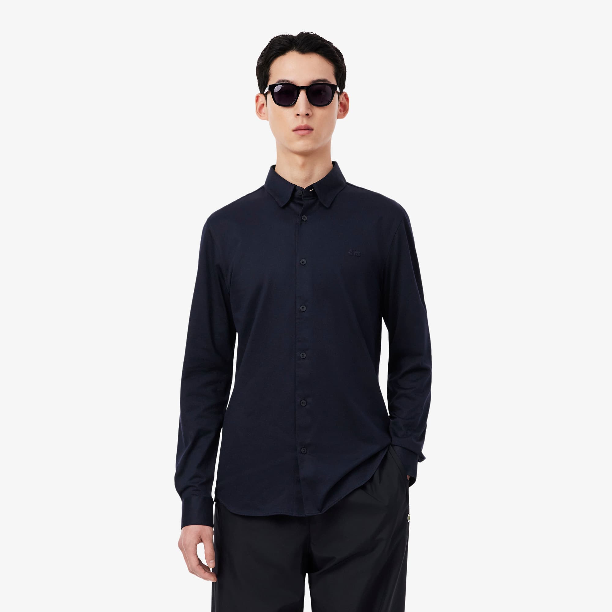 Lacoste Slim Fit Cotton Blend Shirt - 17½ - 44 In Black