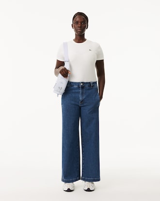 Jeans de mezclilla elásticos con pierna ancha y cintura alta