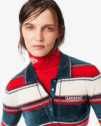 Runway Textured Striped Polo Collar Sweater