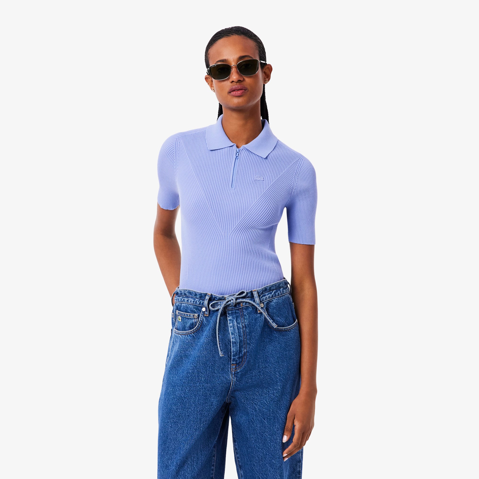 Lacoste Women's 3d Ribbed Knit Polo - 36 In Purple