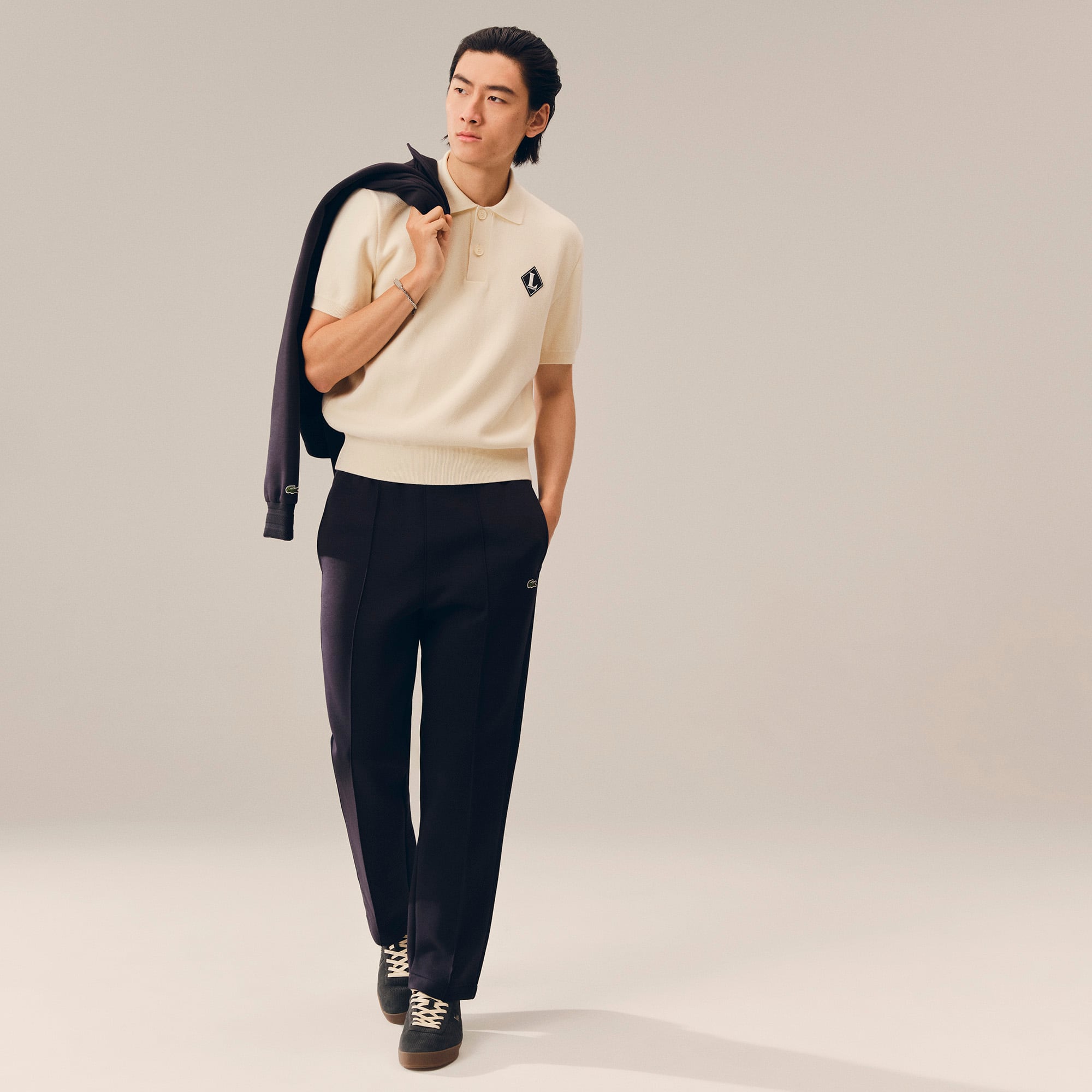 Made France Badge Accent Polo Collar Sweater
