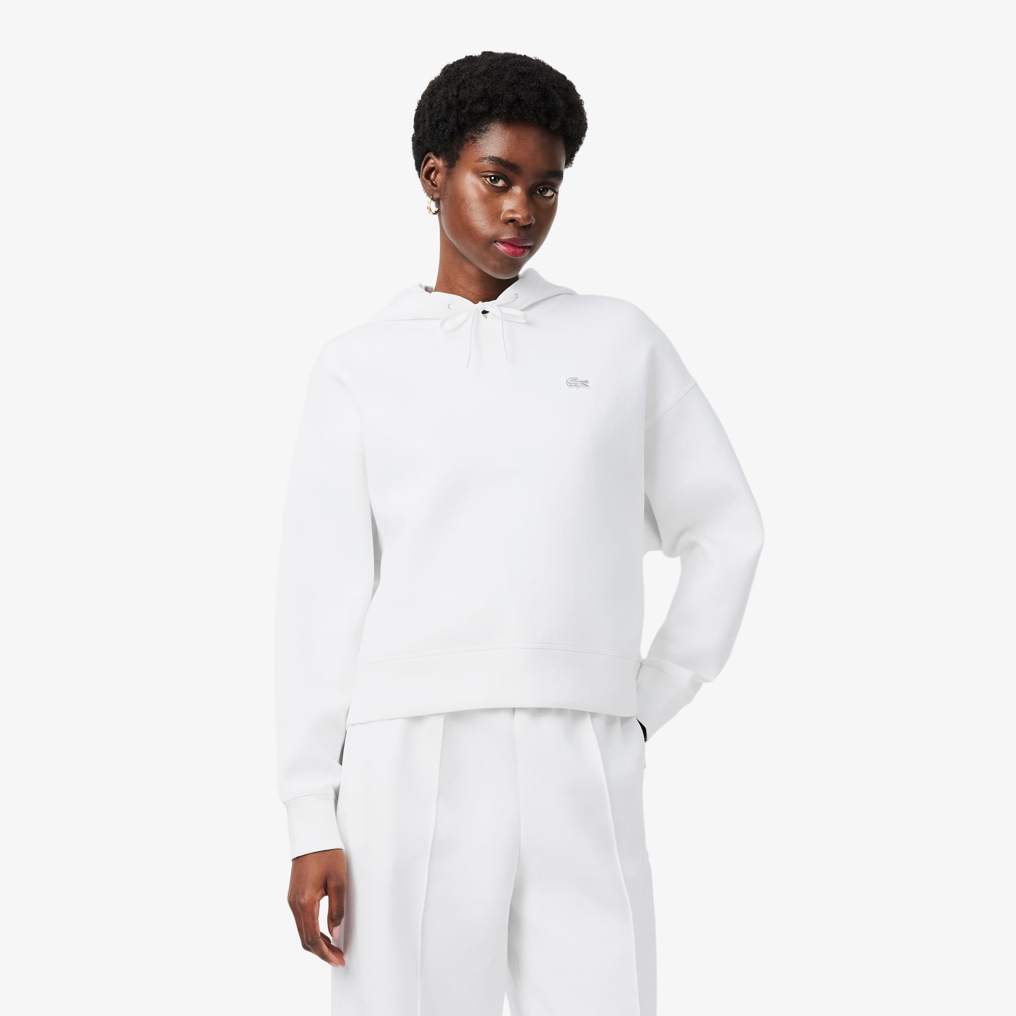 Lacoste Oversized Adjustable Hoodie - 36 In White