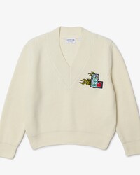 Women's Comic Badge V-Neck Wool Sweater