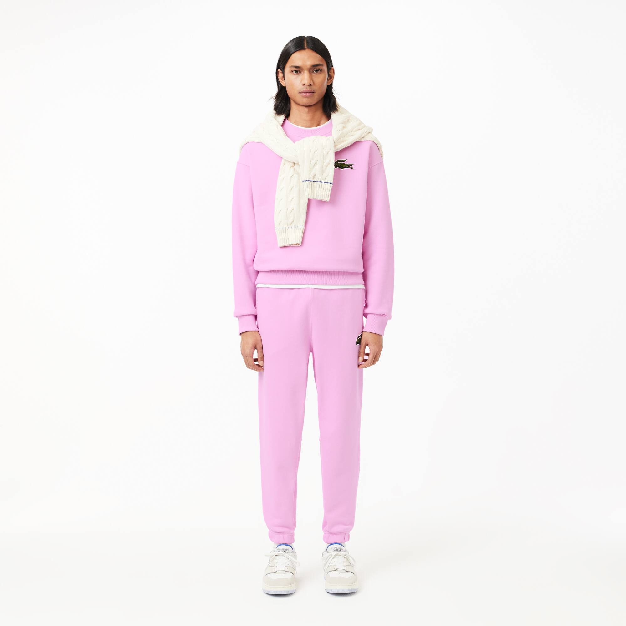 金澤 LACOSTE ピンク トレーナー US L セール】 ラウンドカラースウェットポロシャツ トレーナー