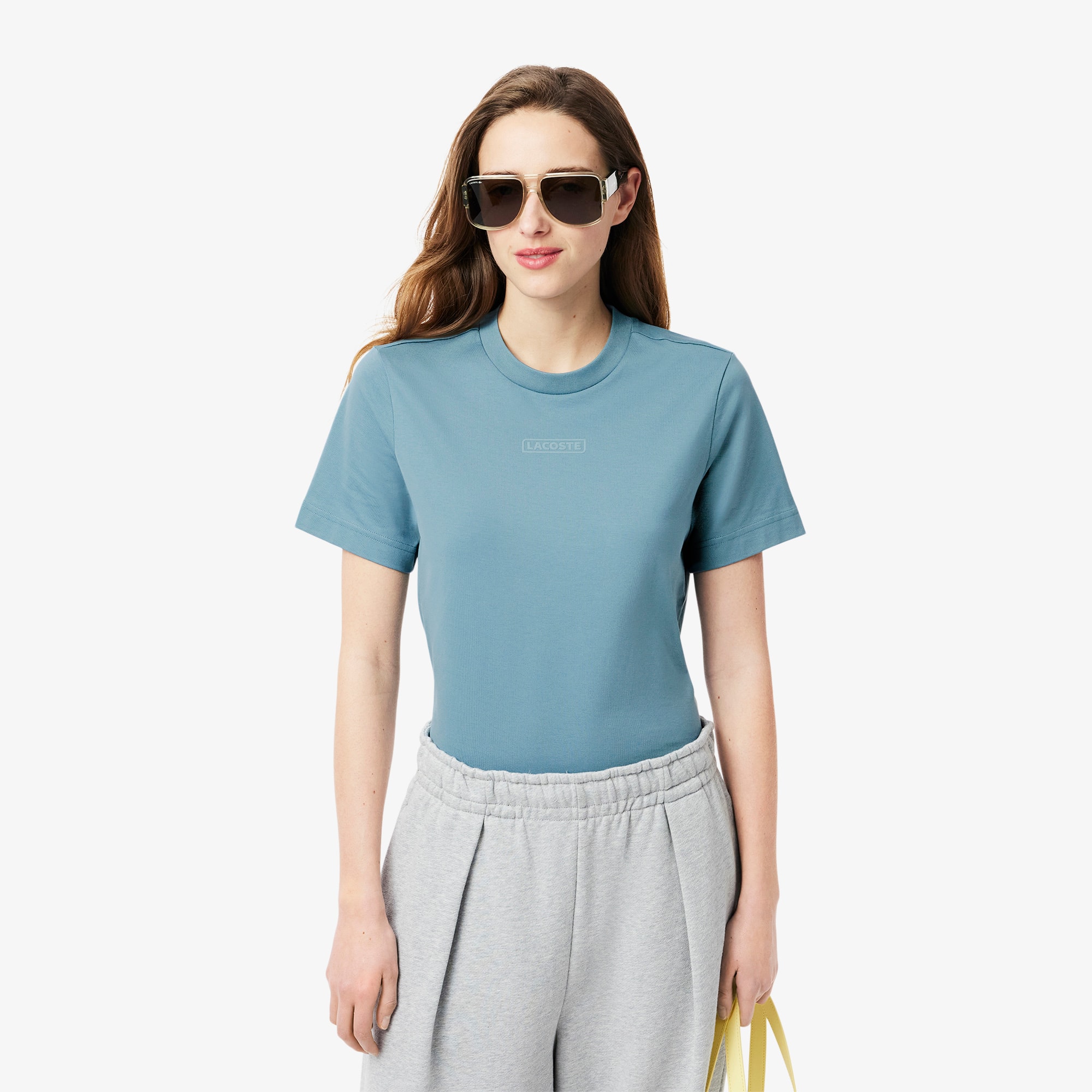 Tシャツ・カットソー LACOSTE Woman T-Shirt Blue PF5179 525 Women's Print Cotton T-Shirt - Women's Collection - New In