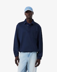 Embroidered Polo Collar Fleece Sweatshirt