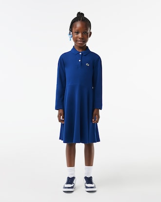 Kids' Long Sleeve Stretch Piqué Polo Dress