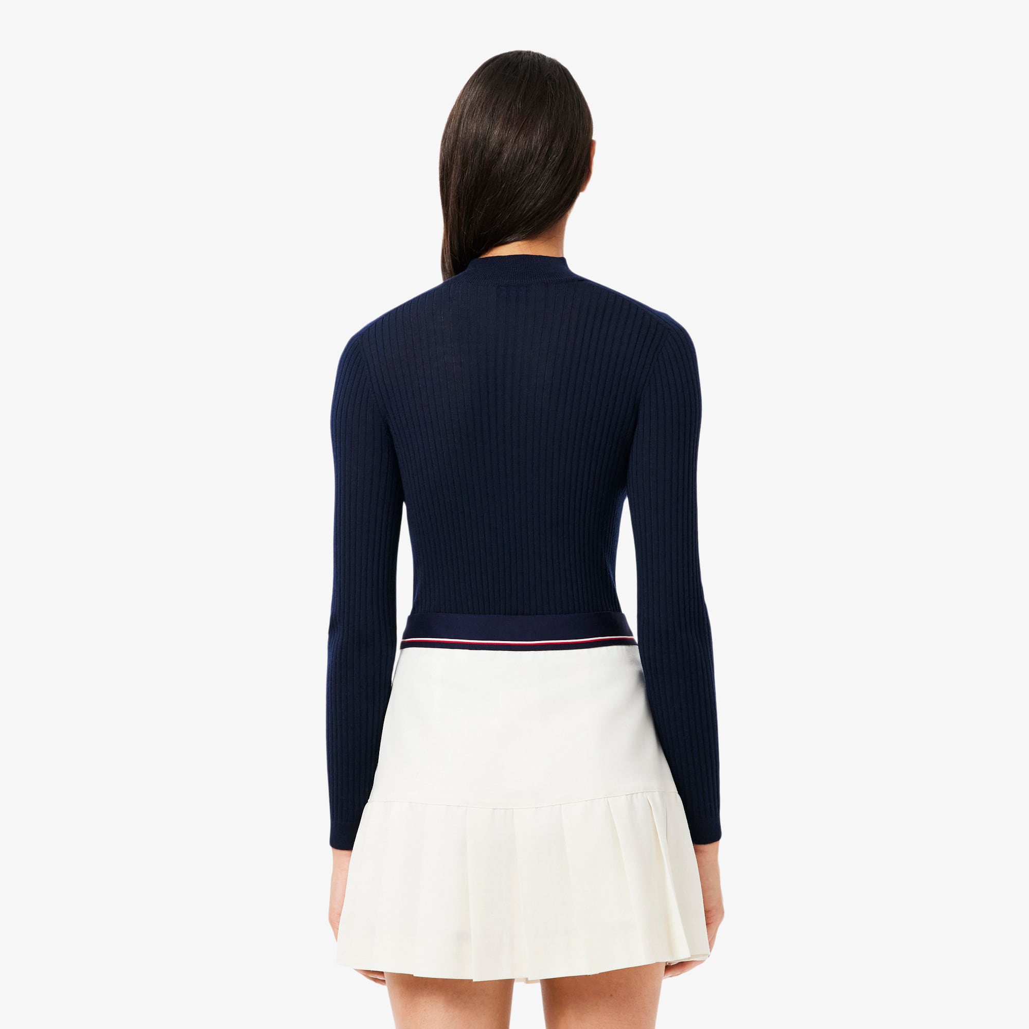 Women's High-Neck Ribbed Knit Merino Wool Sweater - Sweaters