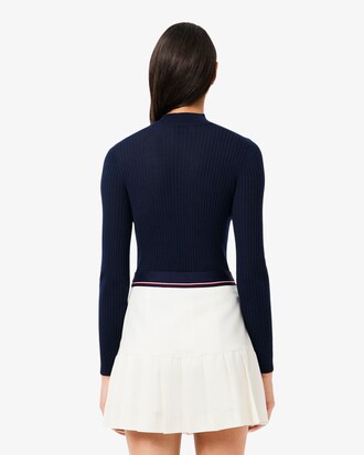 Women's High-Neck Ribbed Knit Merino Wool Sweater