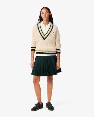 Women's Oversized Wool V-Neck Tennis Sweater