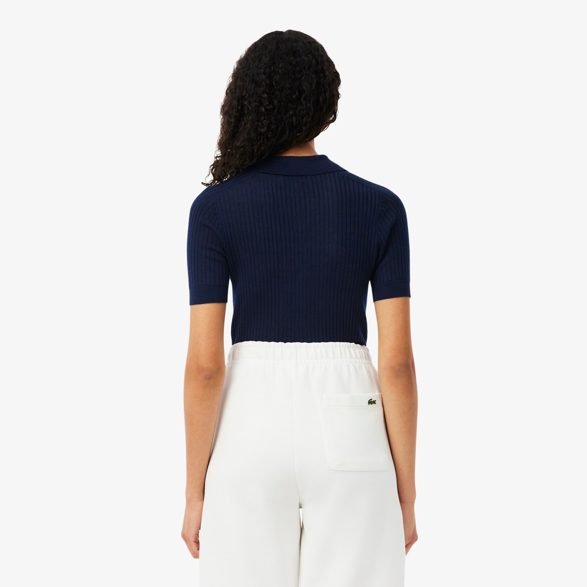 3D Rib Knit Polo Collar Merino Wool Sweater - Sweaters