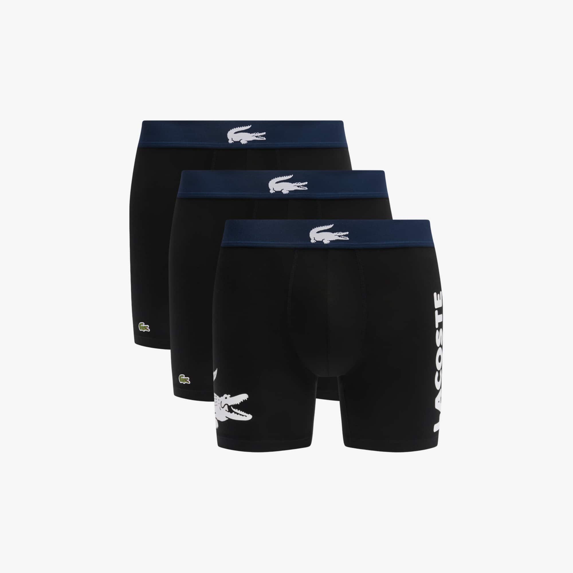 Lacoste Men's 3-pack Cotton Boxer Briefs In Black