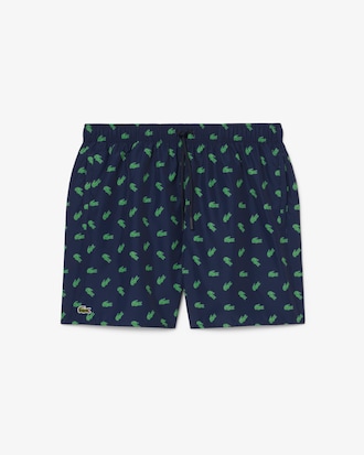 Mid Length Crocodile Print Swim Trunks
