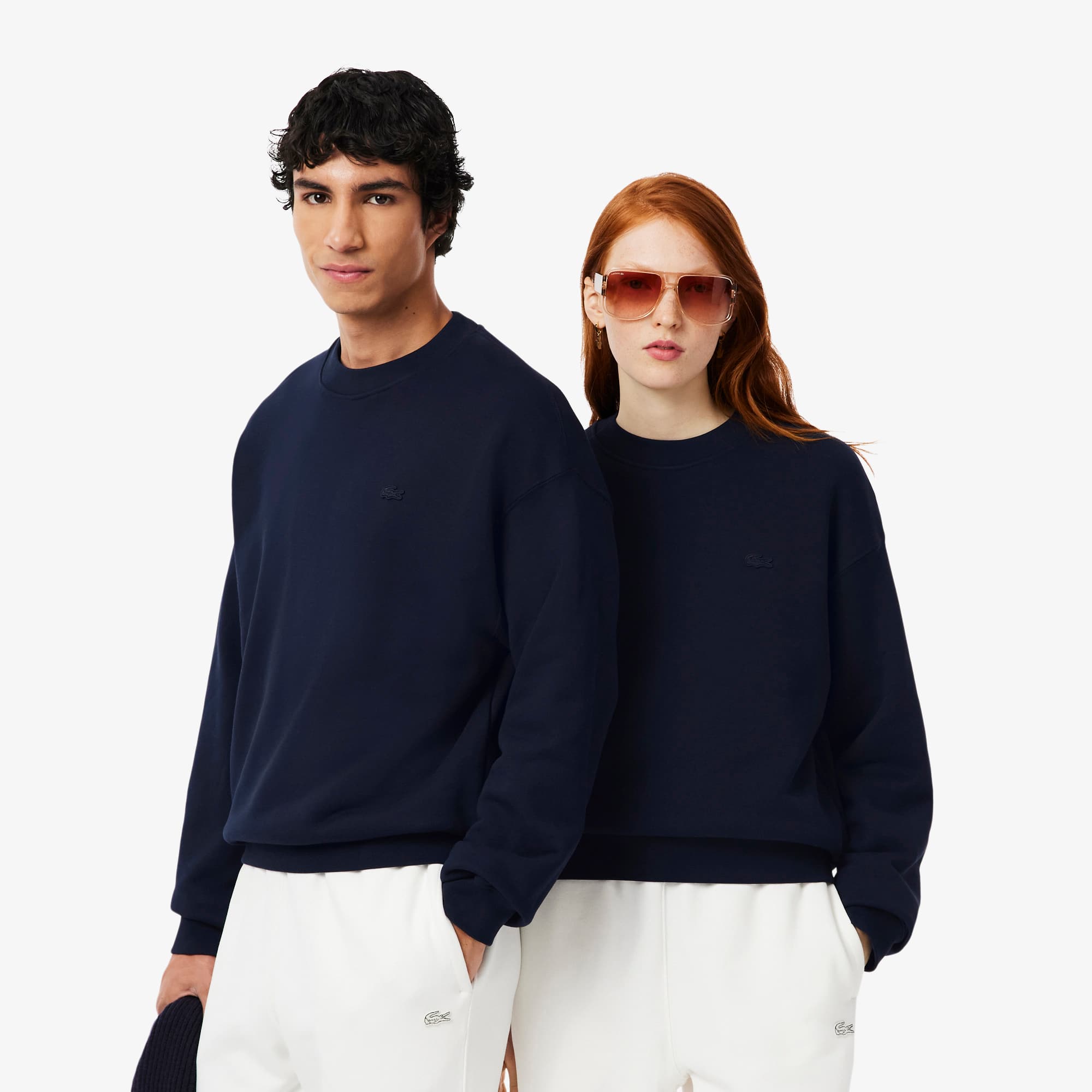 Lacoste Unisex Loose Fit Heavy Fleece Sweatshirt In Black