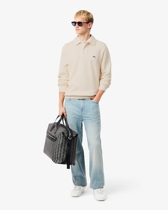 Men's Ribbed Cotton Polo Collar Sweatshirt
