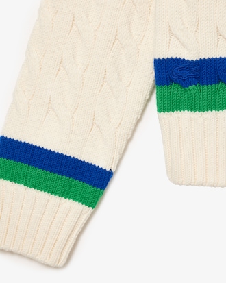 Unisex Cable Knit Striped Cardigan