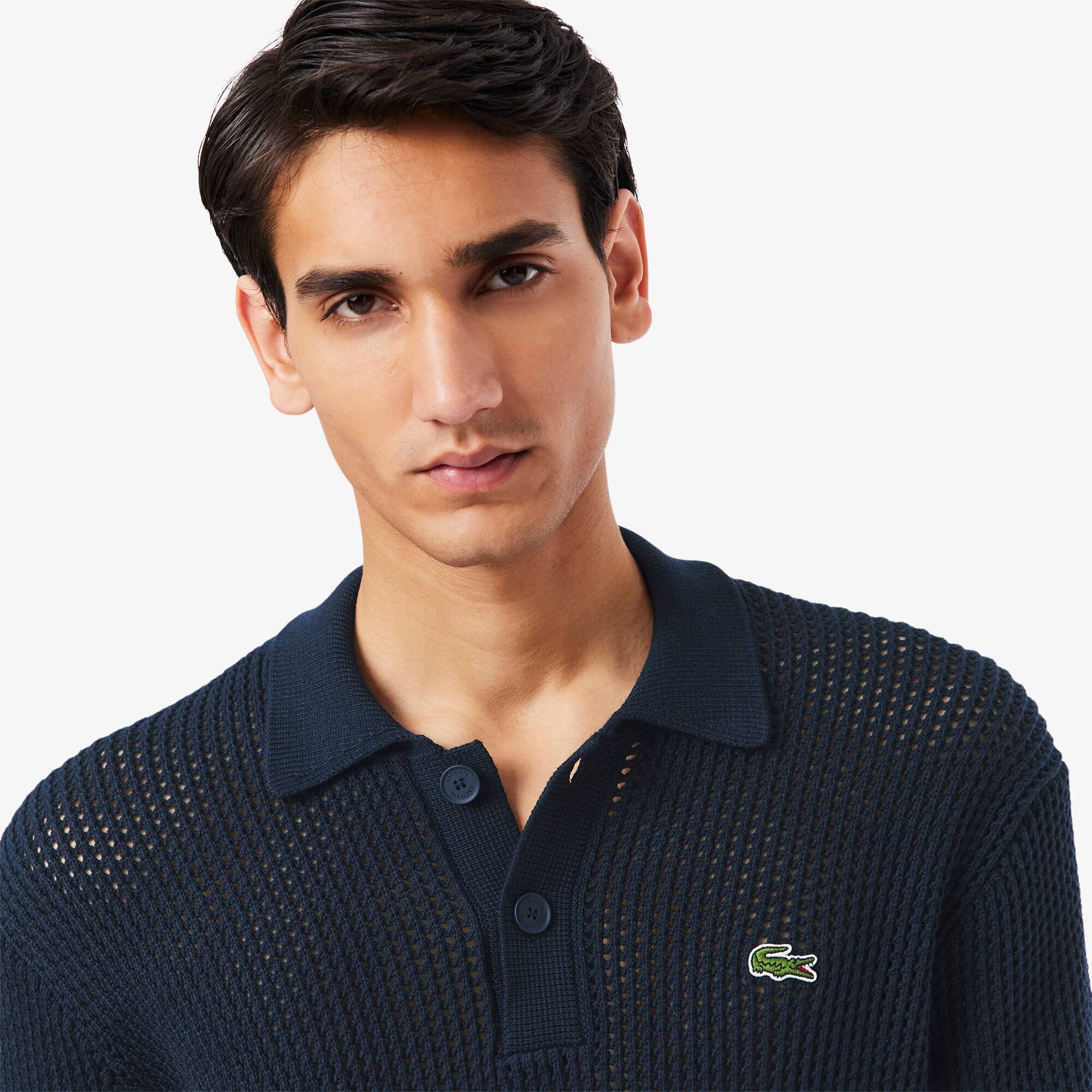 Men's Short Sleeve Heavy Cotton Polo Sweater - Sweaters