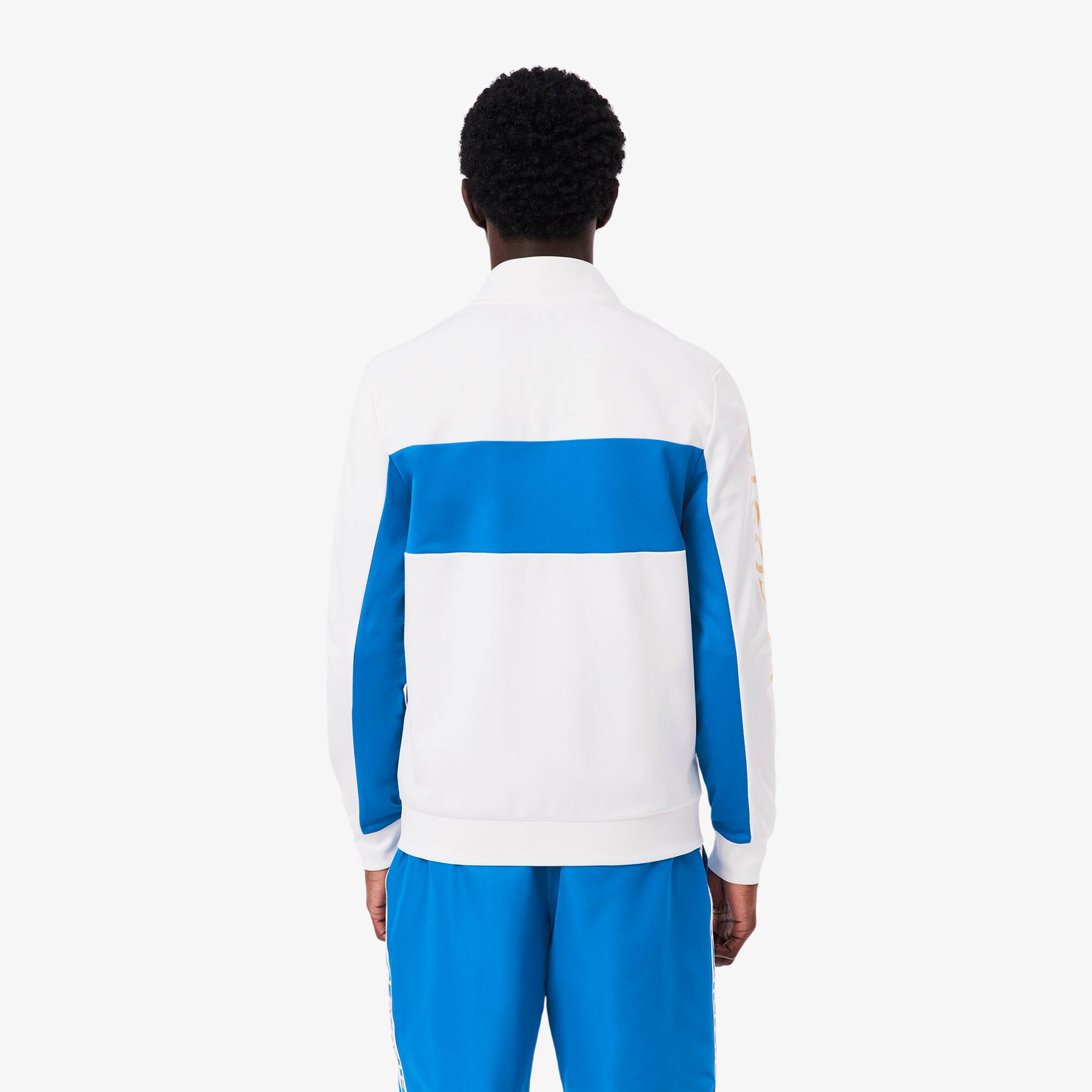 LACOSTE ホワイト ネイビー ジャージ Lacoste Men's Colorblock Zip-Up Hoodie & Jogger Set - Light