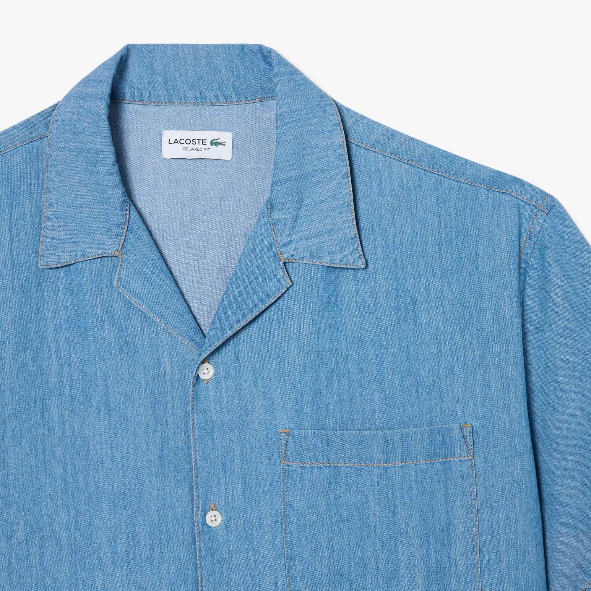 Relaxed Fit Open Neck Denim Shirt - Polo Shirts - New In 2026