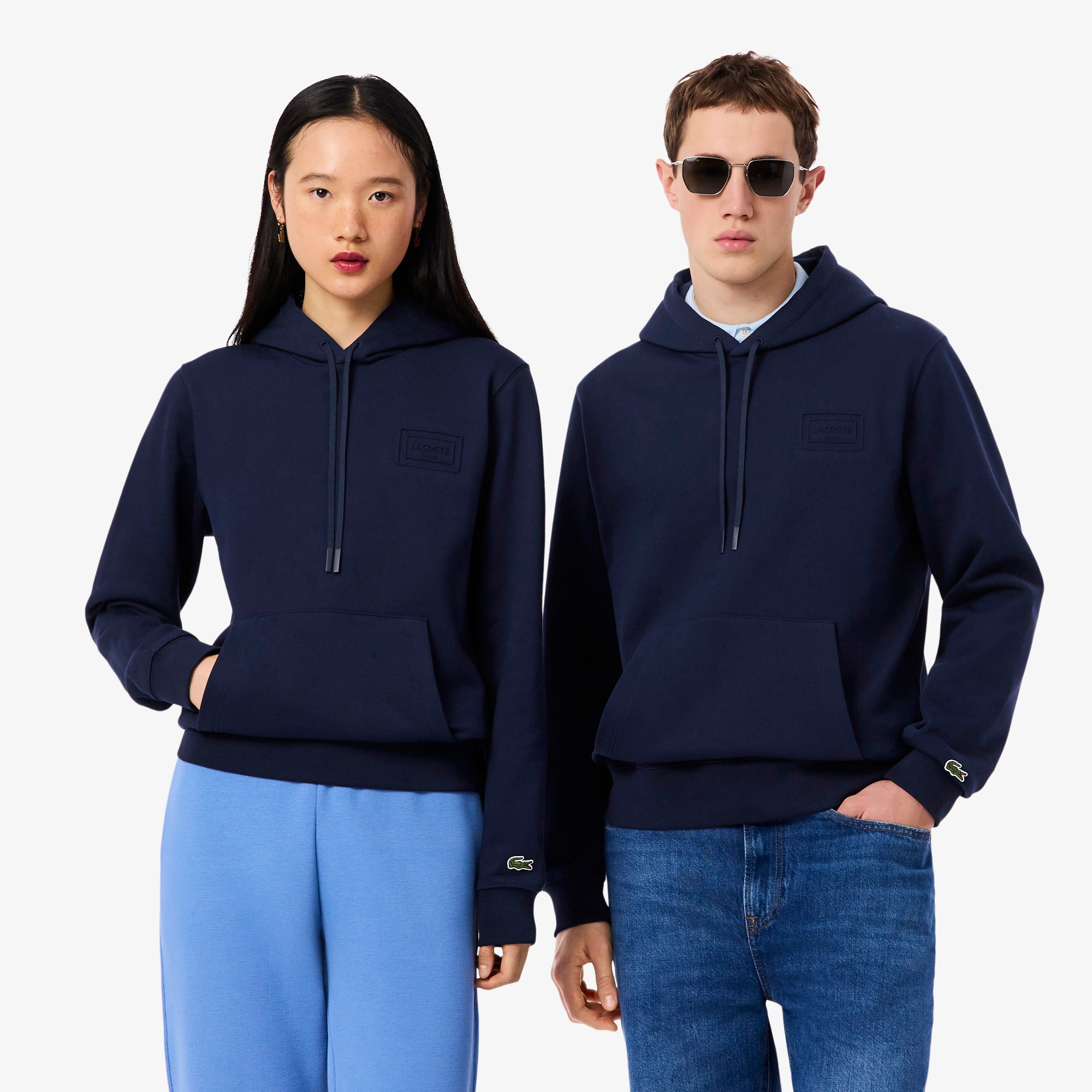 Lacoste Embossed Branding Hoodie In Blue