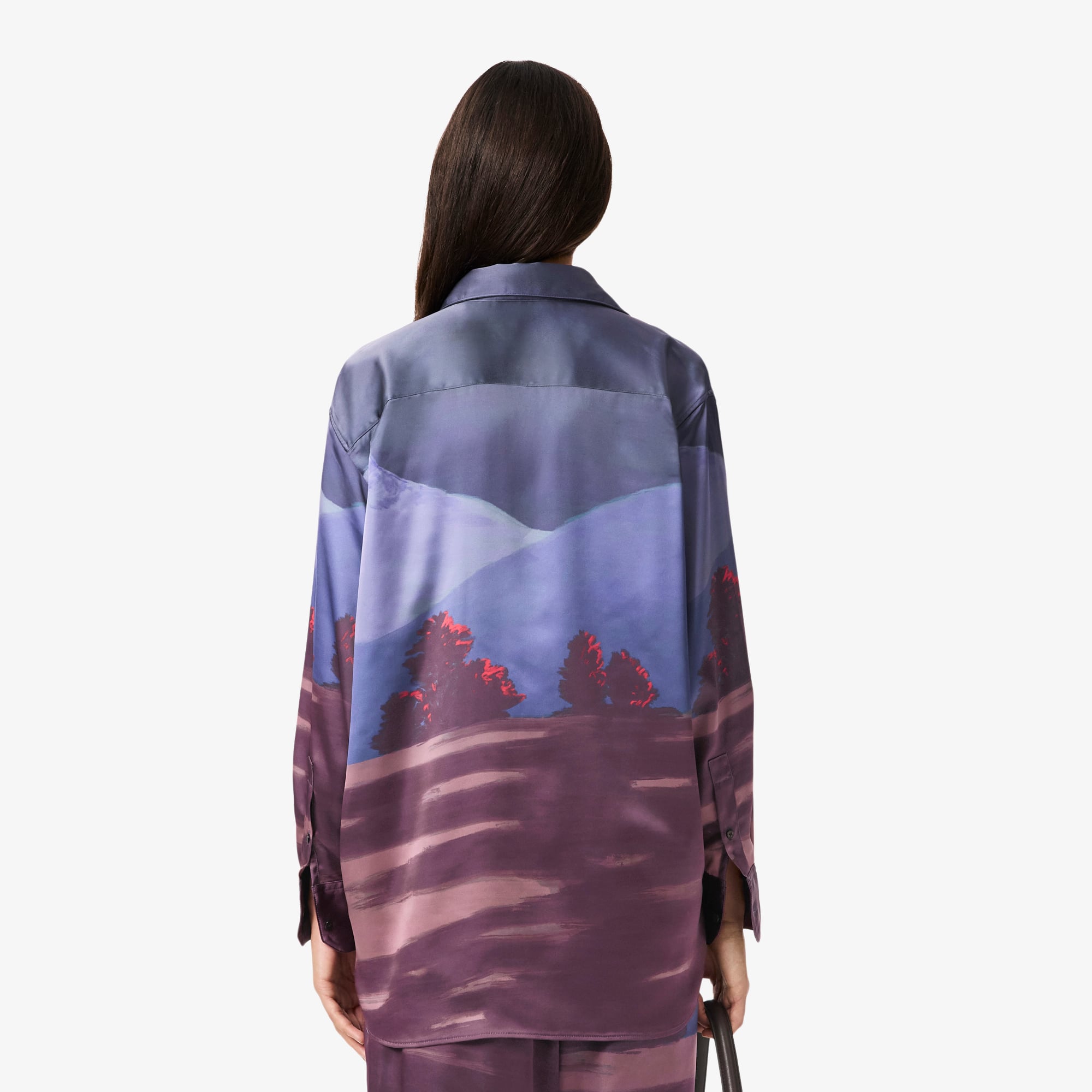 Women's Oversized Landscape Print Satin Shirt